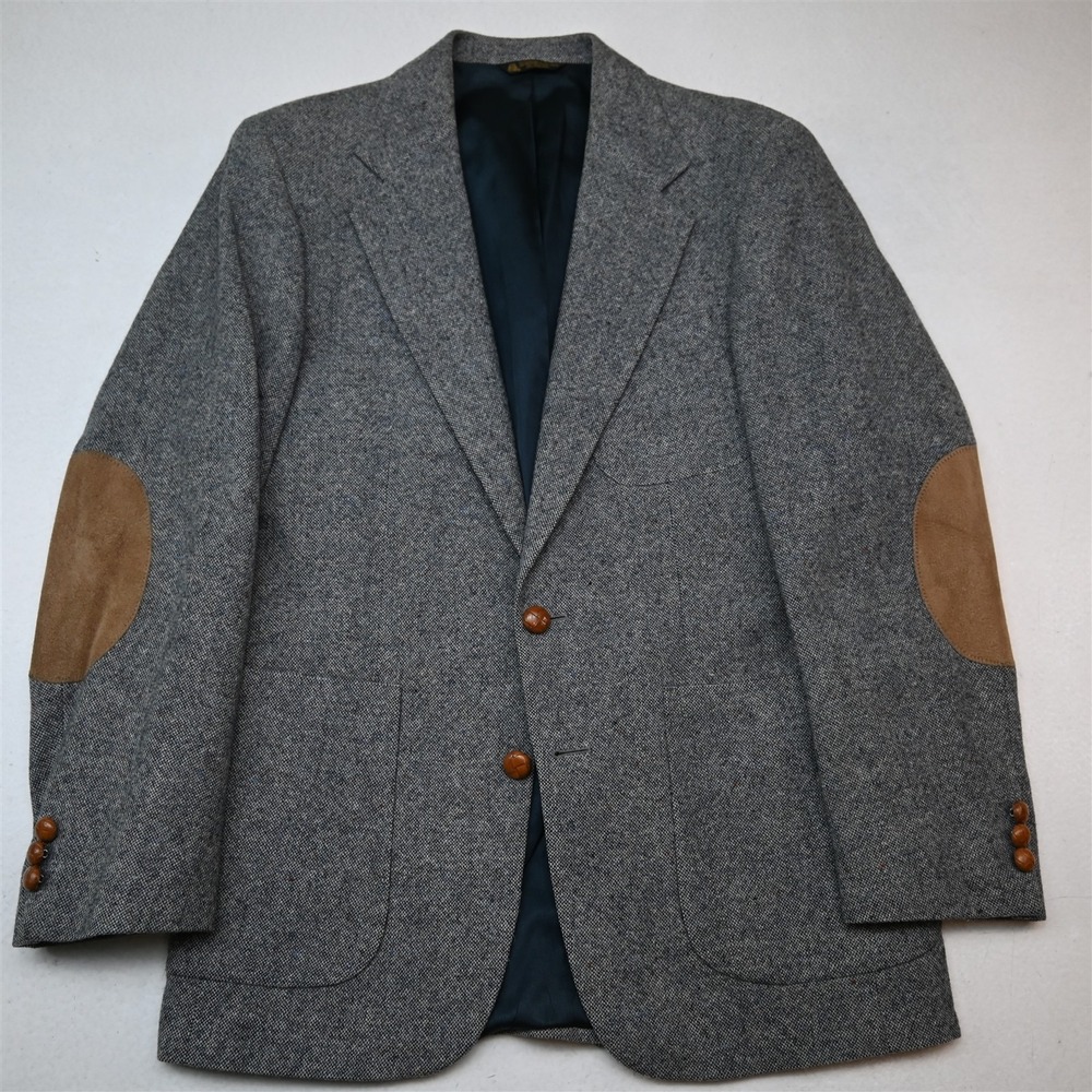 Premier Collection 38R Gray Birdseye 100% Wool Tweed Blazer Jacket Sport Coat